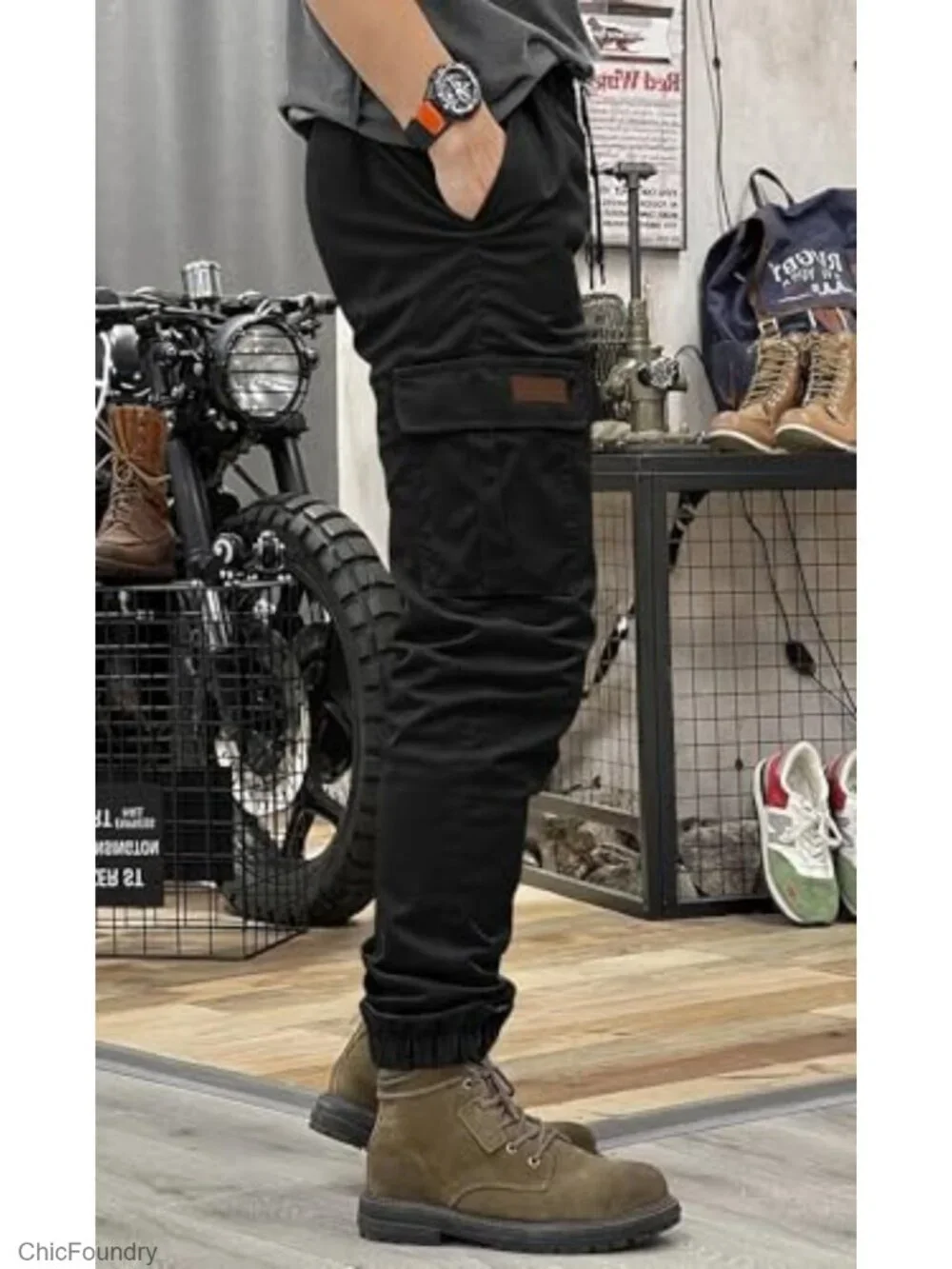 Men's Cargo Pants Drawstring Elastic Waist Joggers Stretch Outdoor Track Pants